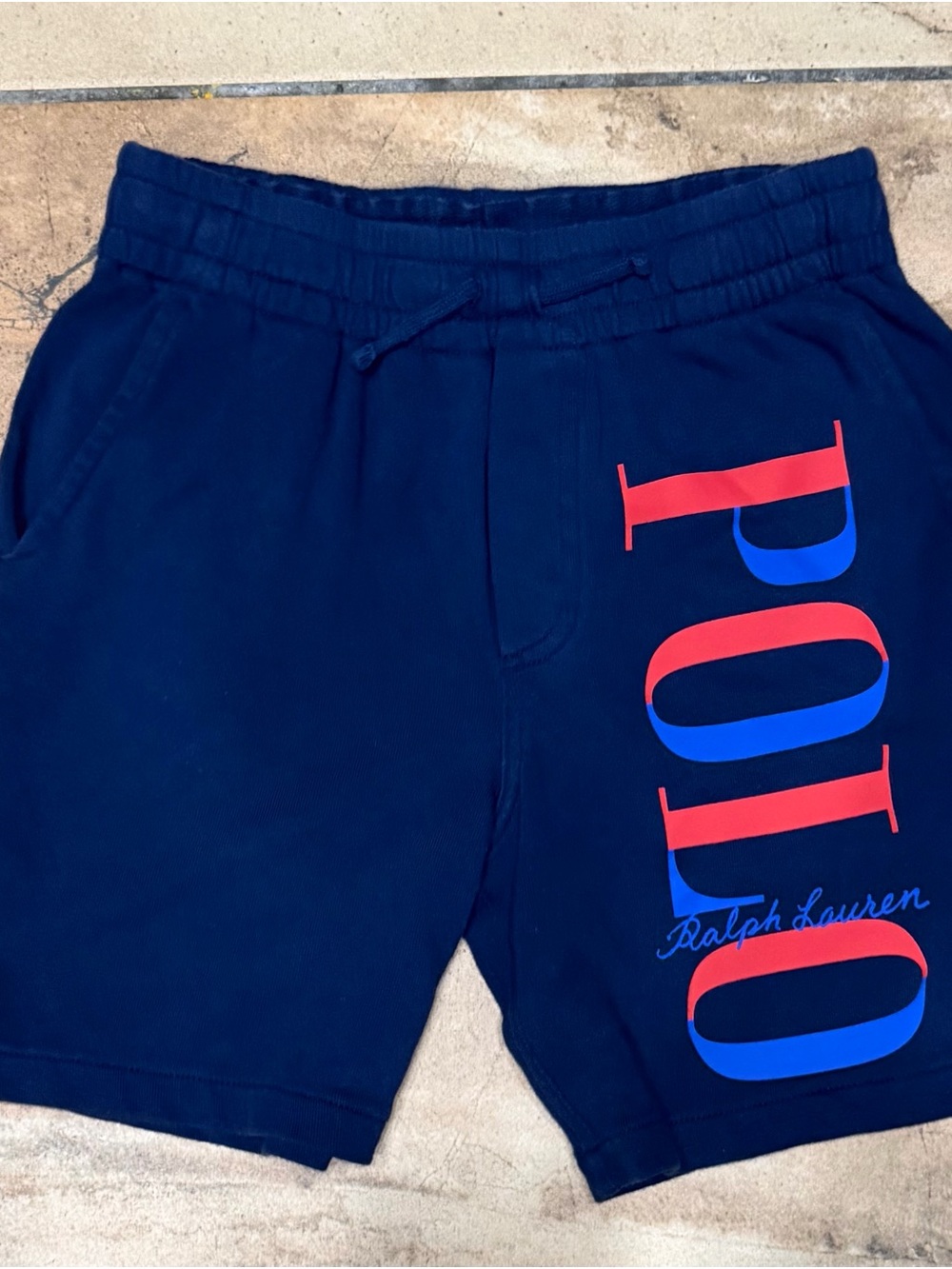 Polo by Ralph Lauren Navy Athletic Shorts with Red & Blue Logo